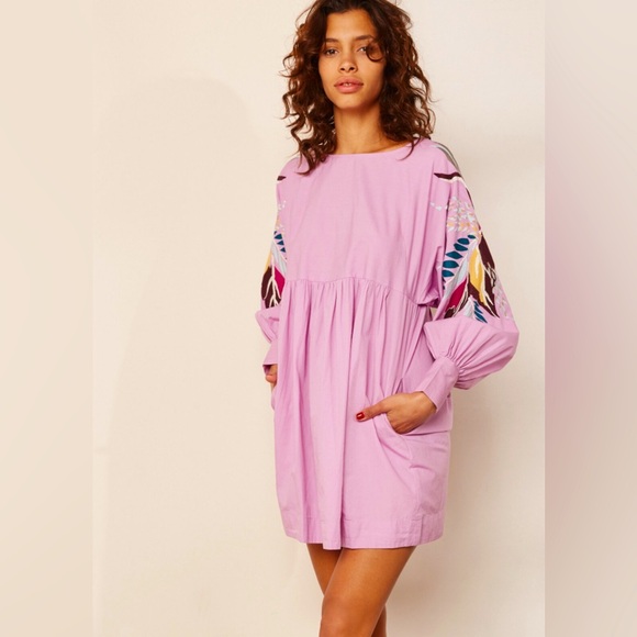 Free People Boho Embroidered Mini Obsessions Mini Dress Top Kaftan Blouse - Picture 2 of 10